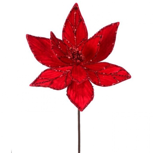 [MTX64315] 24" GLITTER VEINED VELVET POINSETTIA STEM 