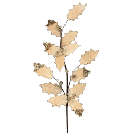 [MTX75805IVORYCH] 29" VELVET HOLLY SPRAY - IVORY CHAMPAGNE