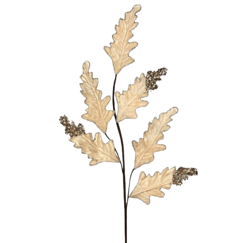 [MTX75806IVORY] 32" GLITTER VELVET ACANTHUS SPRAY - IVORY