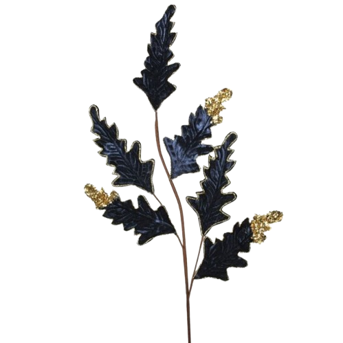 [MTX75806MB] 32" GLITTER VELVET ACANTHUS SPRAY - MIDNIGHT BLUE