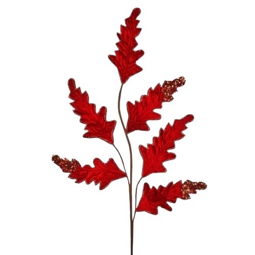 [MTX75806RED] 32" GLITTER VELVET ACANTHUS SPRAY