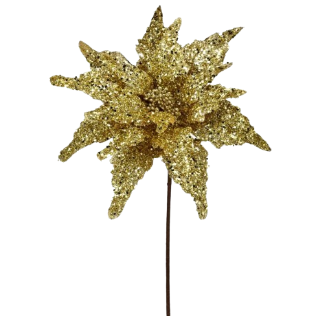 [MTX75807GOLD] 22" SEQUIN GLITTER POINSETTIA STEM - GOLD