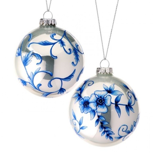 [MTX65370] 4" GLASS BLOOMSBURY FLORAL BALL ORNAMENT 2AST