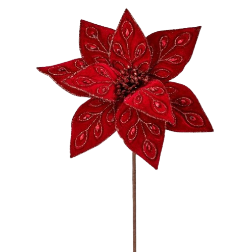 [MTX75832RED] 22" BEJEWELED POINSETTIA STEM RED 