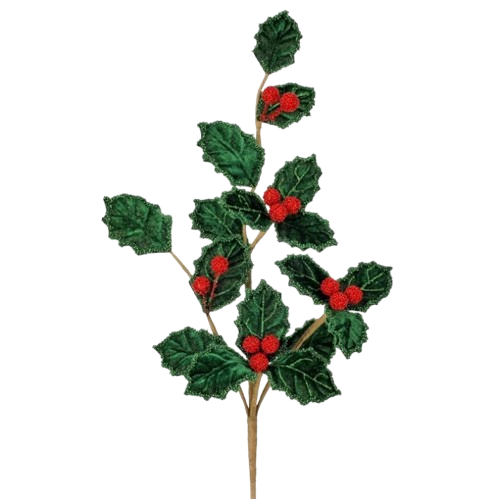 [MTX75936] 25" BEADED VELVET HOLLY SPRAY