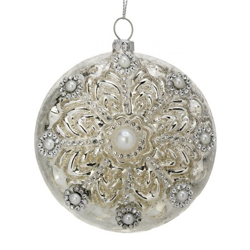 [MTX71450] 4.5" GLASS GILDED W/PEARL DISK ORNAMENT