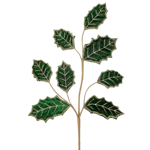 [MTX75940GREEN] 27" BEADED VELVET LEAF SPRAY - GREEN