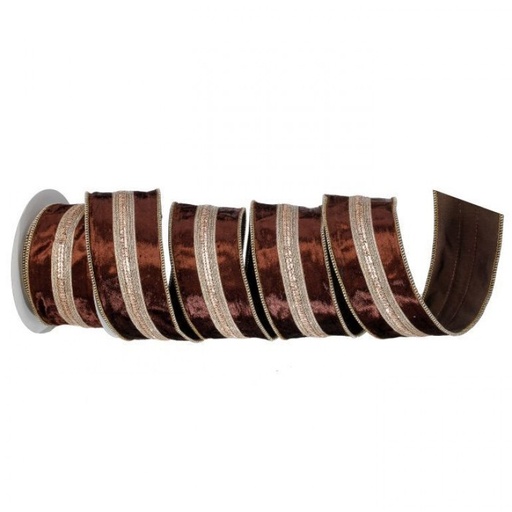 [MTX71574] 2.5"X5Y HERRINGBONE VELVET/TAFFETA RIBBON - BROWN