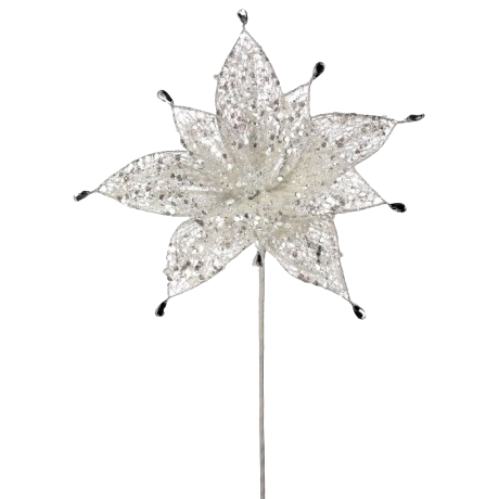 [MTX75975] 24" CRYSTAL GLITTER POINSETTIA STEM