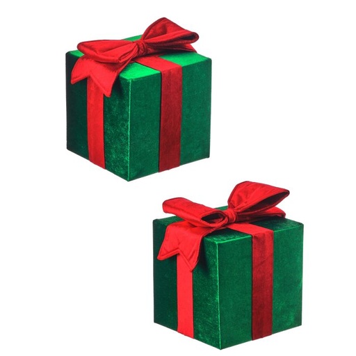 [MTX76047GRRD] 10`` VELVET GIFT BOX RED GREEN - INDIVIDUAL - GRANDE / GRRD