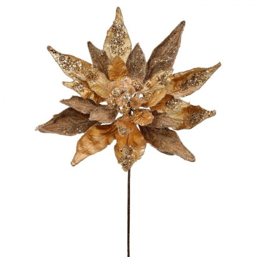 [MTX72644] 24"  GLIITER W/JEWEL DISPLAY POINSETTIA STEM - CHAMPAGNE GOLD