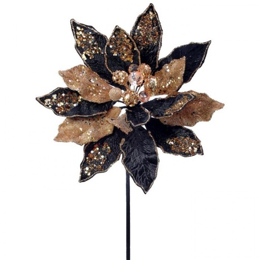 [MTX72651] 24"ICED W/JEWEL ENCRUSTED POINSETTIA STEM - BLACK GOLD
