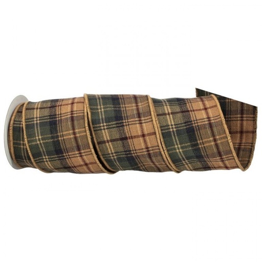 [MTX72723] 4"X5Y COTTON HIGHLANDS PLAID RIBBON - SAGE GREEN ASST