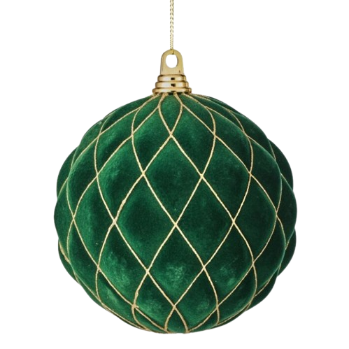 [MTX76072DKGR] 200MM VP FLCK W/GLTR DIAMOND BALL ORNAMENT - DARK GREEN 