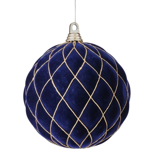 [MTX76072MB] 200MM VP FLCK W/GLTR DIAMOND BALL ORNAMENT - MIDNIGHT BLUE