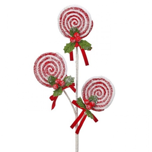 [MTX73371] 25" LOLLIPOP W/POMPOM HOLLY SPRAY X3