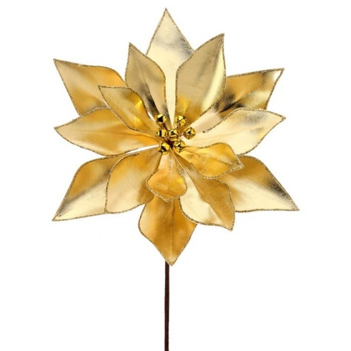 [MTX73401] 24" RETRO POINSETTIA STEM W/JINGLE BELLS - GOLD