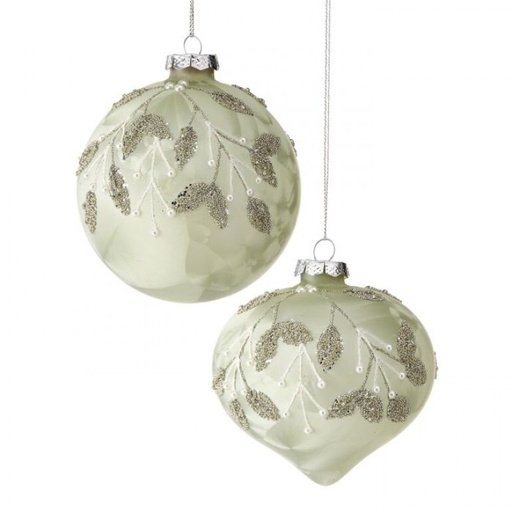 [MTX73620] 4" GLS LEAF PATTERN BALL/ONION ORNAMENT 2/AST INDIVIDUAL