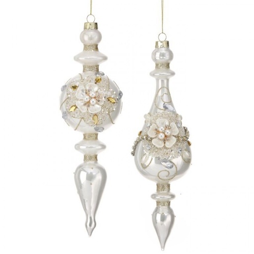 [MTX73621] 10" GLS W/FLOWER JEWEL FINIAL ORNAMENT 2/AST INDIVIDUAL