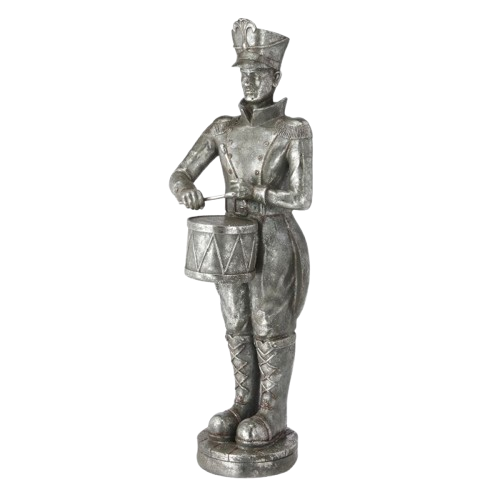 [MTX73171 SILVER] 48" RESIN OUTDOOR ROYAL COURT SOLDIER W/DRUM
