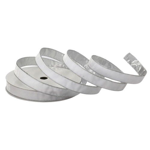 [MTX76082WHITE] 1"X20Y WIRED VELVET RIBBON W/METALLIC EDGE - WHITE
