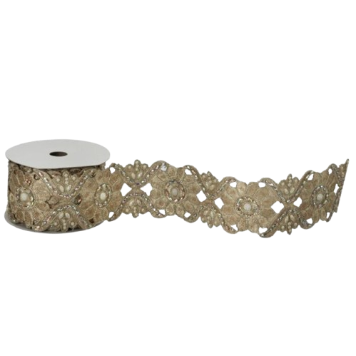 [MTX76141] 2.8"X5Y PEARL/JEWEL EMBR. FLUERETTE RIBBON