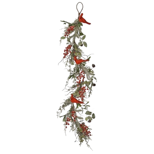 [MTX76266] 48" CARDINAL EVERGREEN GARLAND W/BERRIES