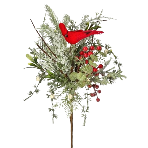 [MTX76268] 17" CARDINAL EVERGREEN SPRAY W/BERRIES