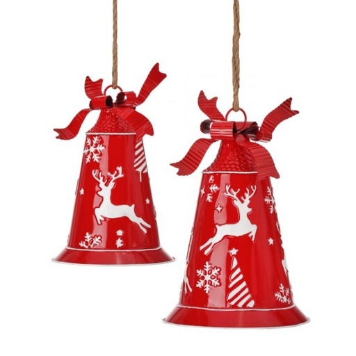 [MTX74631P] 12.5" - METAL REINDEER BELL W/JUTE INDIVIDUAL PEQUEÑA