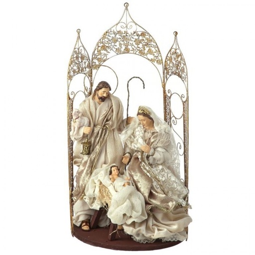[MTX74811] 22" RSN/MTL/FABRIC HOLY FAMILY W/CATHEDRAL