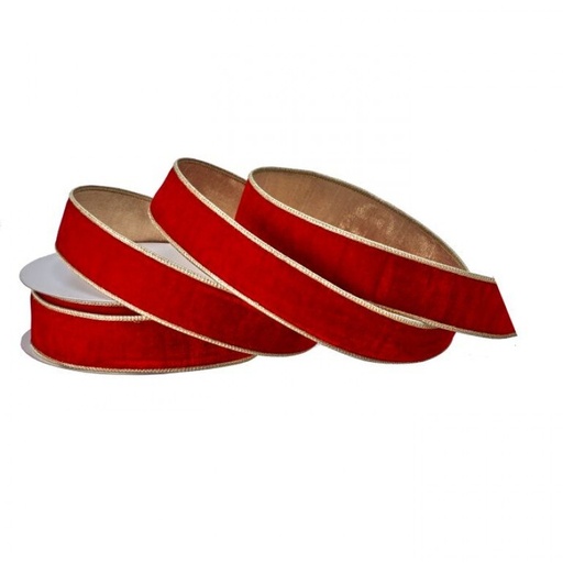 [MTX74880RED] 1.5"X10Y  PREMIUM VELVET W/GOLD EDGE - RED