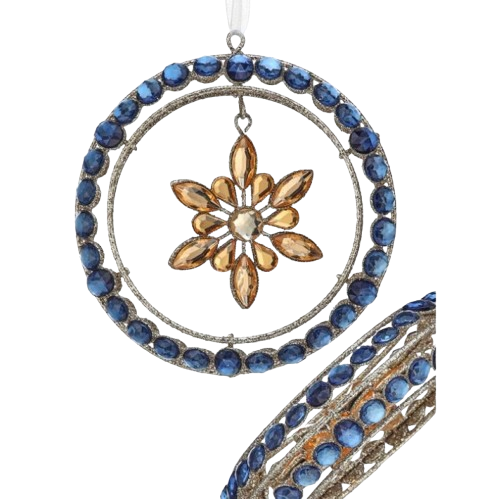 [MTX76398DBCH] 5" JEWEL WREATH W/SNOWFLAKE ORNAMENT - DARK BLUE CHAMPAGNE
