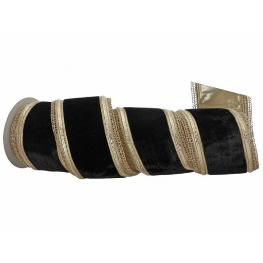 [MTX74892BLACK] 4"X5Y ROYALTY VELVET W/GOLD EDGE RIBBON - BLACK