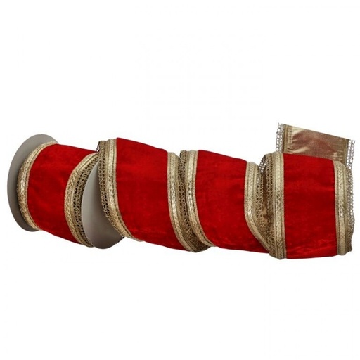 [MTX74892] 4"X5Y ROYALTY VELVET W/GOLD EDGE RIBBON - RED 
