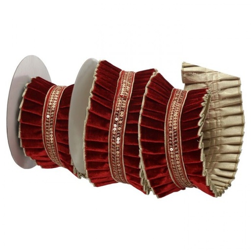 [MTX74900RG] 4"X5Y PLEATED VELVET W/TRIM RIBBON - RED GOLD