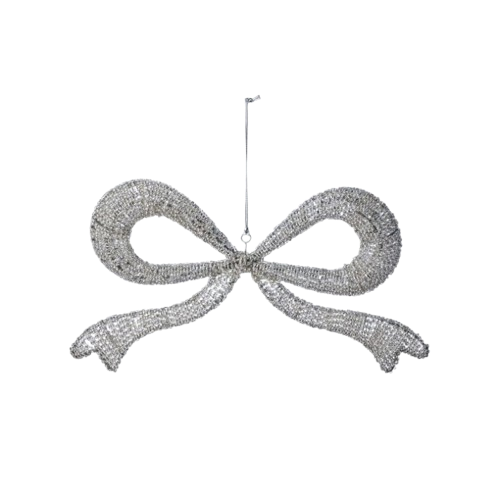 [MTX76406] 16" JEWEL/WIRE GIFT BOW - PLATINUM