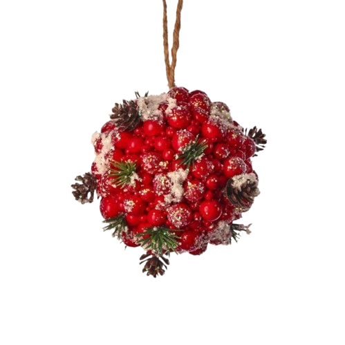 [MTX76440] 4" SNOWY GLTR BERRY KISSING BALL ORNAMENT