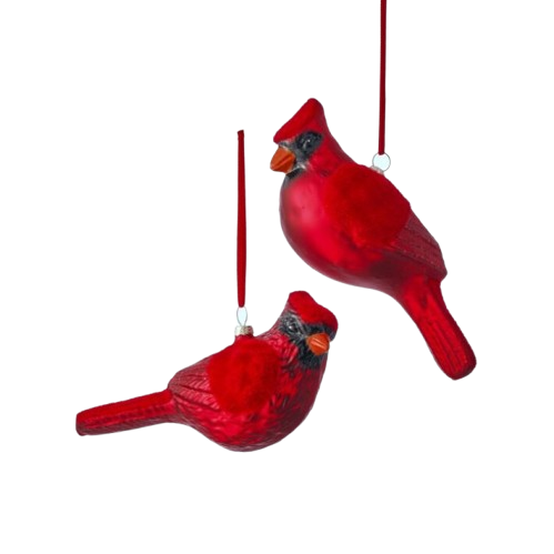 [MTX76510] 7" GLS W/FLOCKED CARDINAL ORNAMENT 