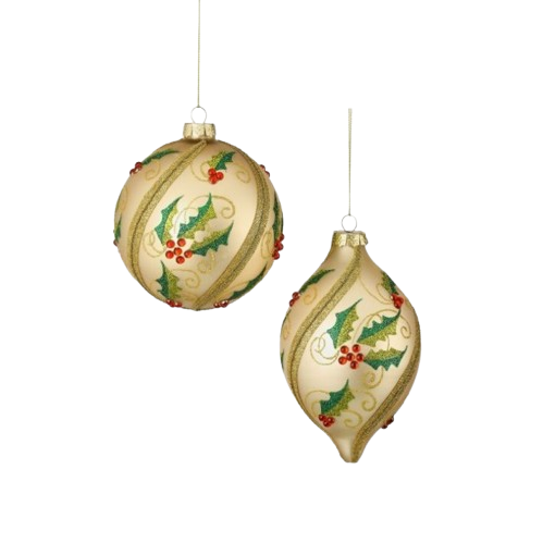 [MTX76528] 5-7" GLS HOLLY BALL/FINIAL ORNAMENT - INDIVIDUAL
