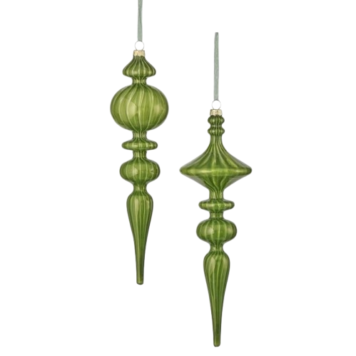 [MTX76567] 12" GLASS FINIAL EVERGREEN ORNAMENT - INDIVIDUAL