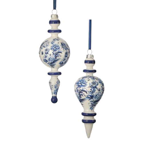 [MTX76578] 8" GLS FLORAL PRINT FINIAL ORNAMENT - INDIVIDUAL