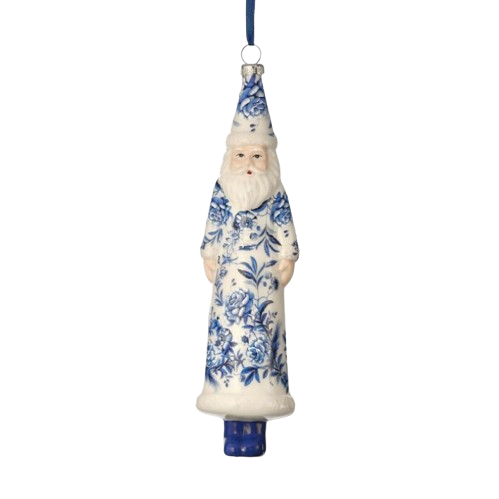 [MTX76581] 8" GLASS FLORAL PRINT SANTA ORNAMENT