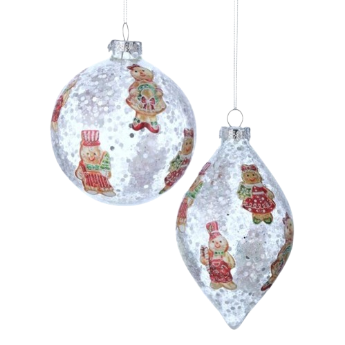 [MTX76593] 4-6" SQN GLS GBREAD BALL/FNL ORNAMENT - INDIVIDUAL
