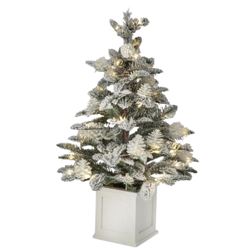[MTX76679] 25"LED/BTY/TMR POTTED SNOWY PINE TREE
