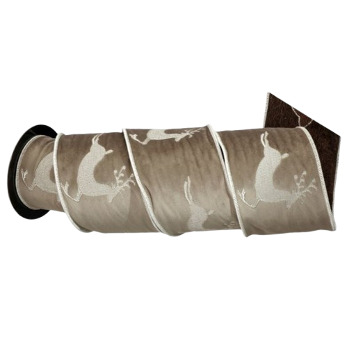 [MTX76820] 4"X5Y SUEDE/VELVET PRANCING DEER RIBBON