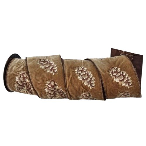 [MTX76839] 4"X5Y EMBROIDERED SUEDE PINECONE RIBBON