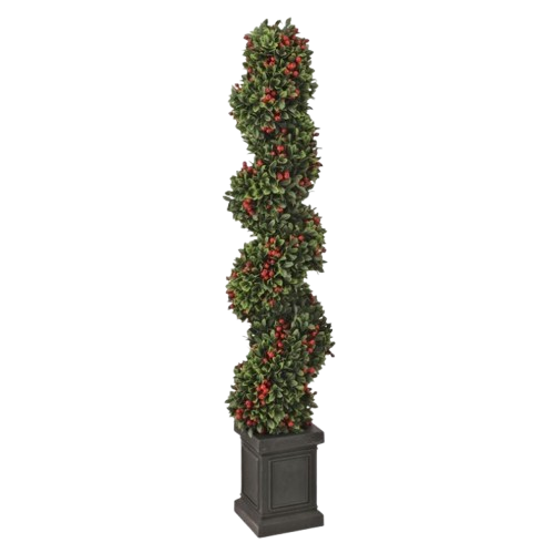 [MTX76997] 48" UV BOXWOOD/BERRY POTTED SPIRAL TOPIARY