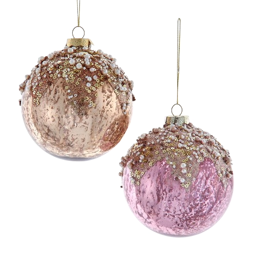 [F2364] MERCURY GLASS PINK & GOLD BALL Ornaments / INDIVIDUAL 