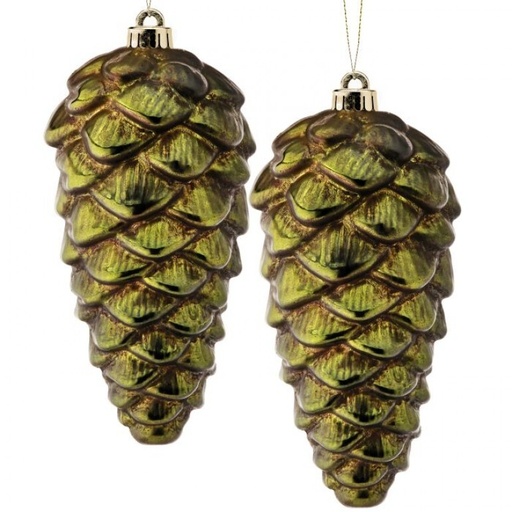 [MTX63770GREEN] 10´´VP METALLIC PINECONE ORNAMENT 2/BX ANTIQUE GREEN