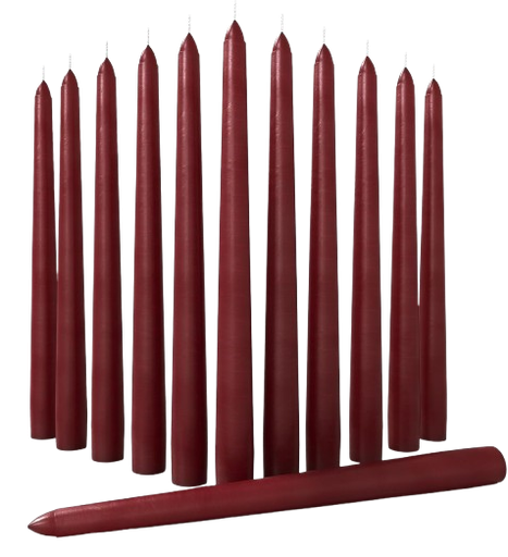 [SL24332] 10" BURGUNDY TAPERED CANDLE 12/BOX